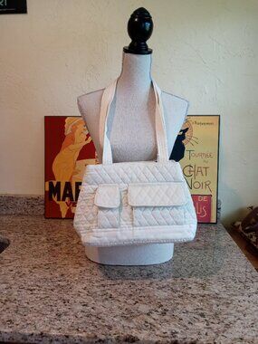 Naples Bag Company Ivory Quilted Cotton Shoulder Bag Purse